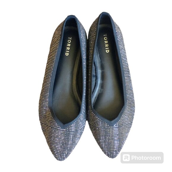 Women's Torrid Black Embellished Rhinestone Pointed Toe Slip On Flats Size 11WW - Picture 1 of 14